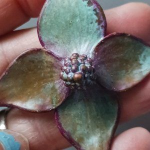Vintage Nature’s Creations Verdigris Copper Flower Brooch Pendant